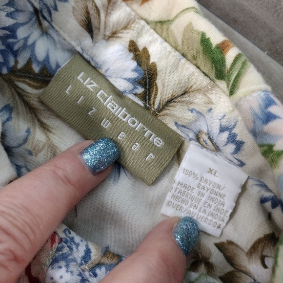 Liz Claiborne Lizwear floral print patchwork sleeveless button front top size XL - Picture 7 of 10